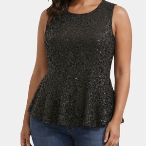 Romy Sleeveless Round Neckline Sequin Front Peplum Blouse Size L